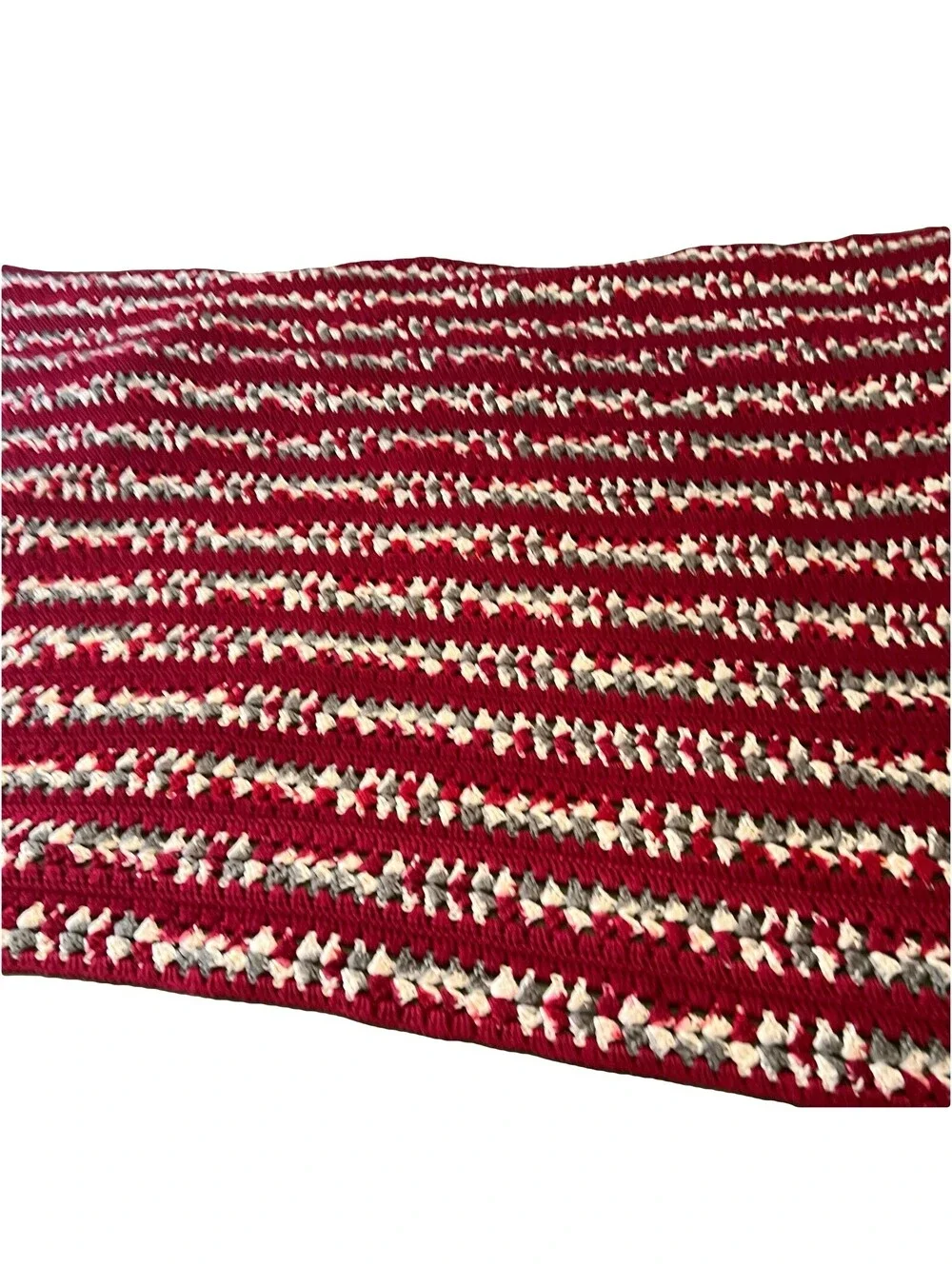 Vintage Handmade Crochet Red /Maroon, White, Gray Afghan 50”X 60”
